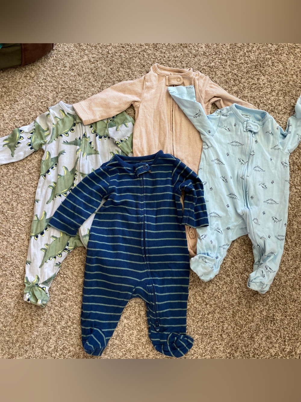 Baby One-Piece Footed Pajama Set - Blue, Light Blue, Green, Tan